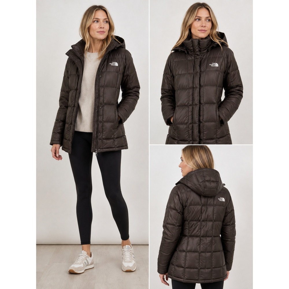 The NorthFace 600 Goose Down Hooded Quilted Puffer Brown Jacket Coat XS Outdoor